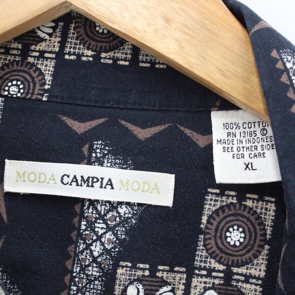 Vintage Moda Campia Moda Shirt Mens Black Button Down Geometrical Pattern XL 90s - Picture 6 of 9